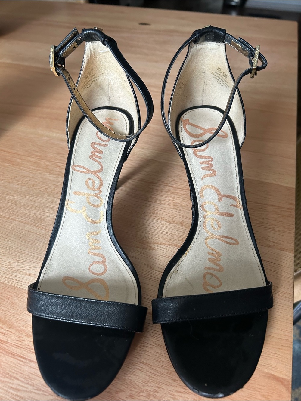 Sam Edelman Black Ankle Strap Heels Size 7.5 Minimal Strappy Sandals